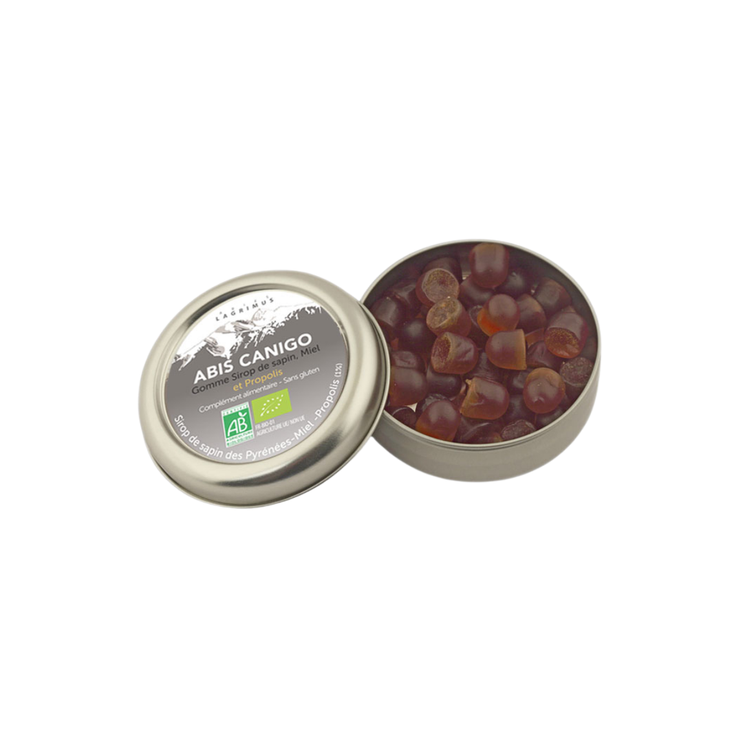 Boîte de gommes biologiques au sirop de sapin du Canigou et propolis Abies Lagrimus