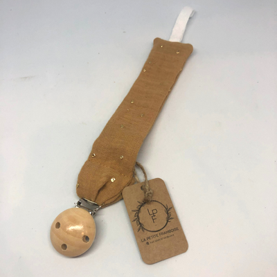 Attache-tétine en bois et gaze de coton