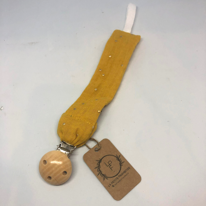 Attache-tétine en bois et gaze de coton